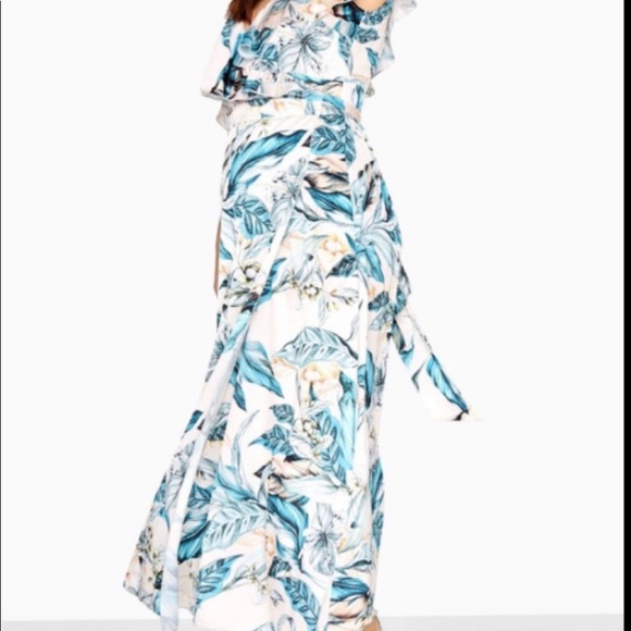 Size 16 Fun Tropical Floral Blush Pink Asymmetrical Wrap Maxi Dress 22” P2P - Picture 3 of 6